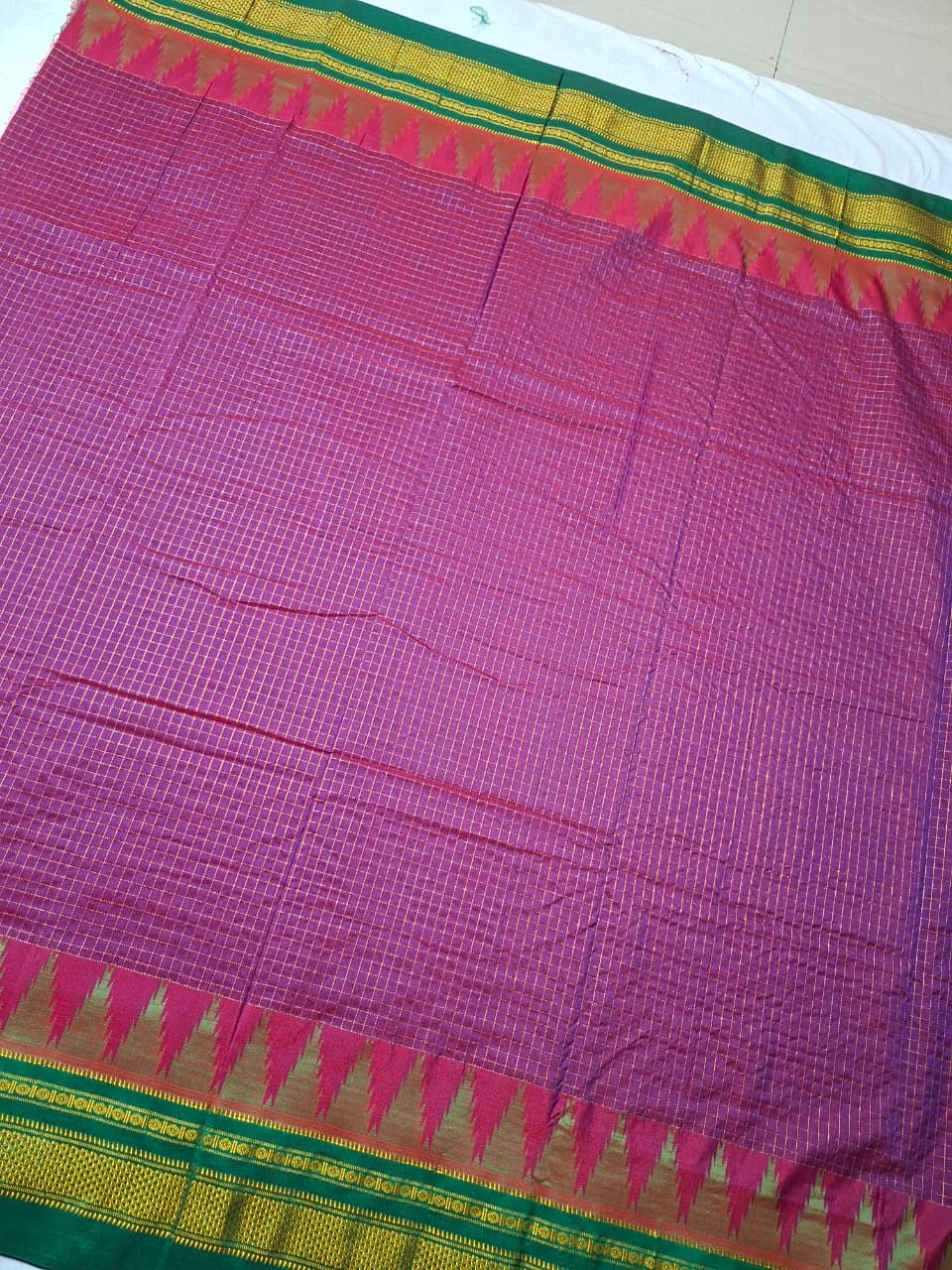 Magenta & Emerald Green Jari Chadarang Ilkal Saree