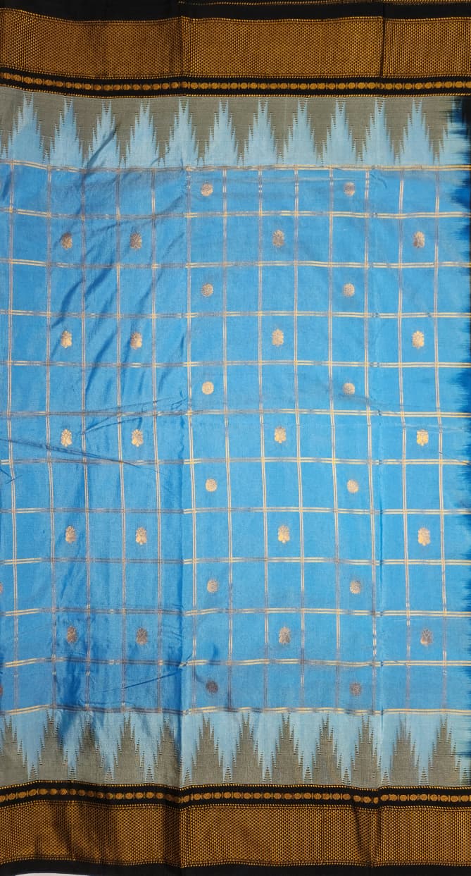 Sky Blue & Black Contrast Silk Saree
