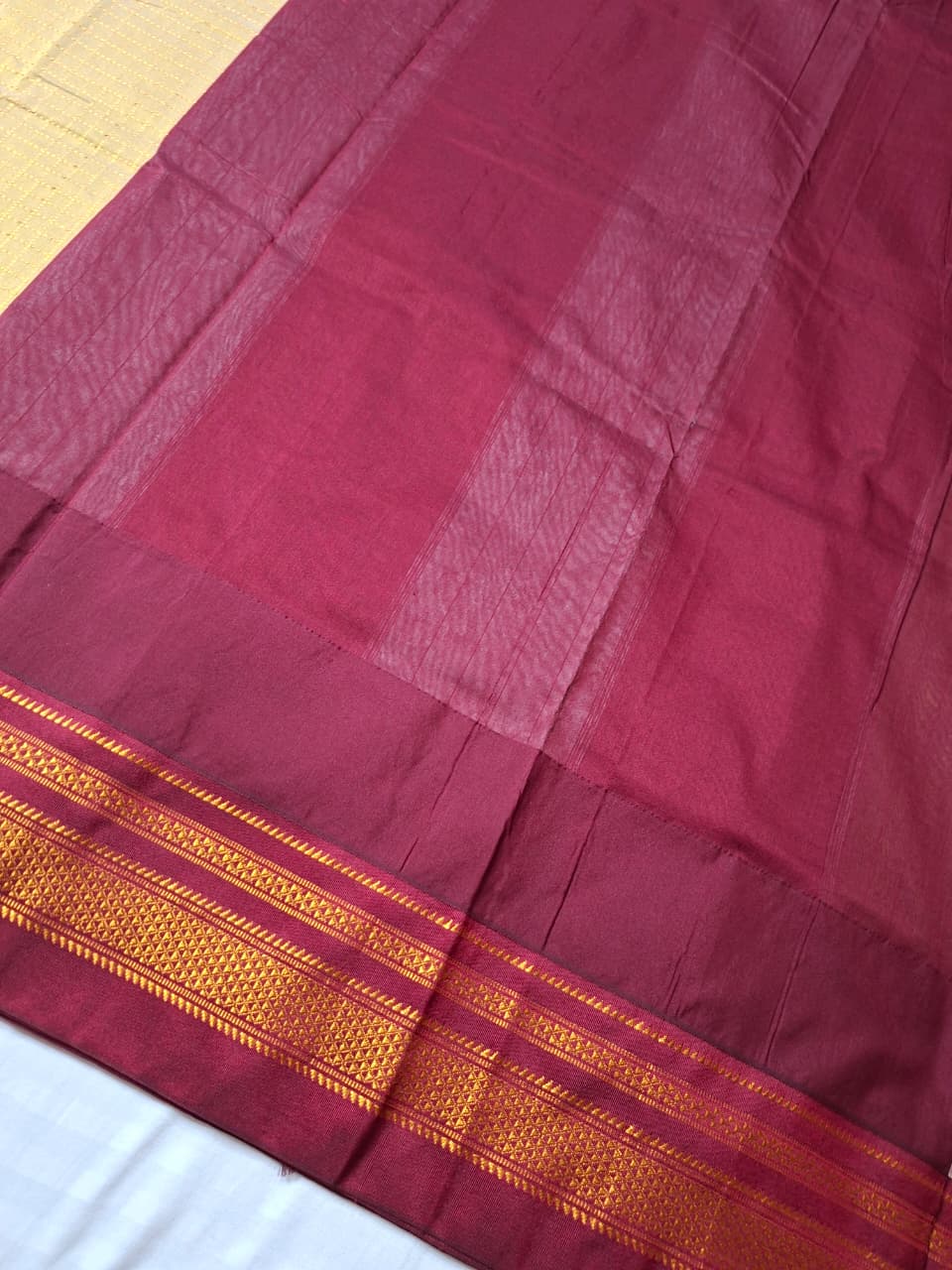 Mustard Gold Gadwal Chaduranga Ilkal Cotton Saree with Contrast Zari Border & Pallu