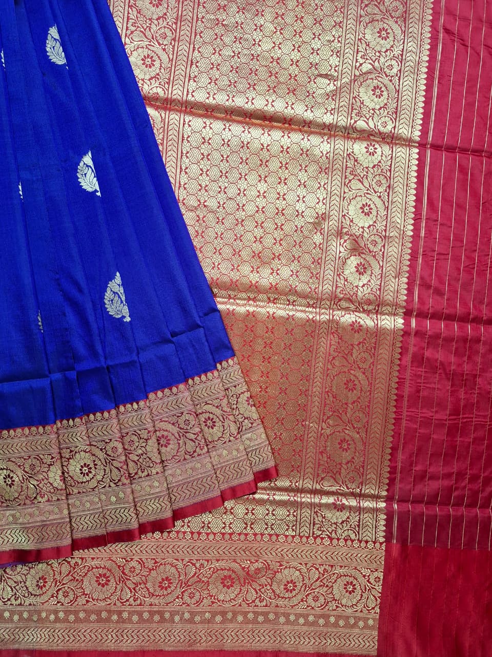 Royal Blue Banarasi Silk Saree with Gold Zari Motifs