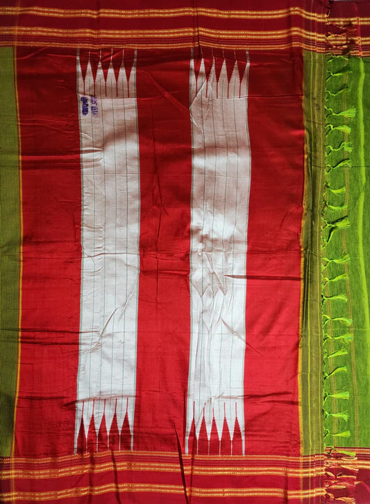 Green–Maroon Small Checks Ilkal Cotton Saree
