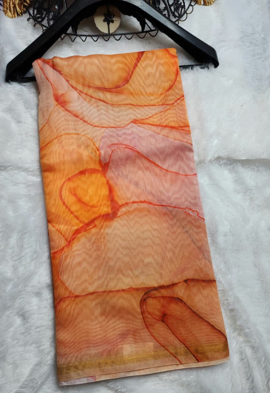 Orange Whisper German Print Saree
