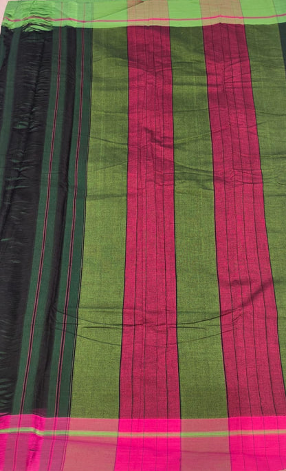 light green - dark green and pink Ilkal handloom Patteda Anchu Saree