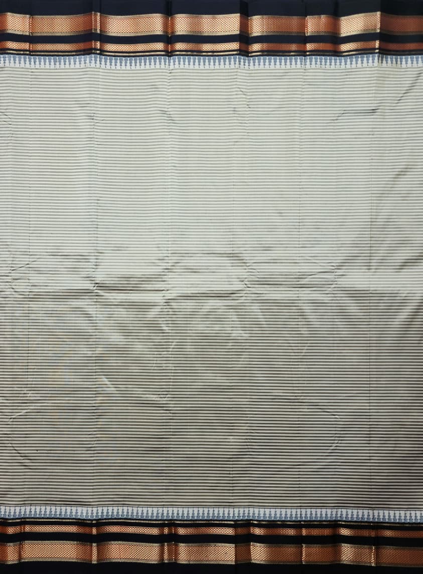 Sand-Beige Gadwal Pure Ilkal Silk Saree with Rapid Stripes