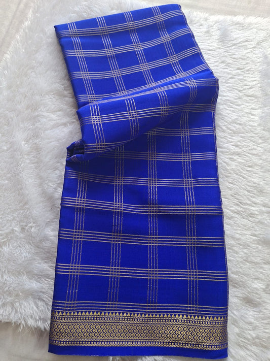 royal blue mysore crepe pure silk saree with golden zari