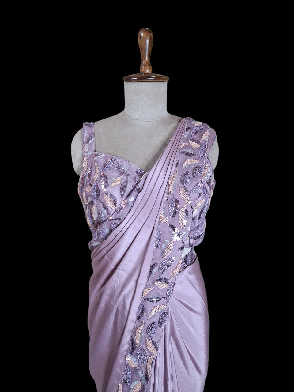 Lavender Leaf – Party Wear Saree with Embroidered Blouse