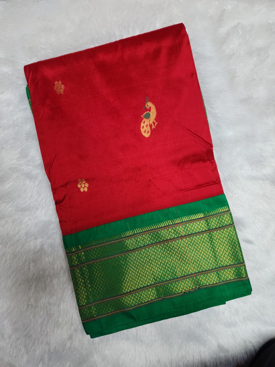 Paithani Red Green Peacock