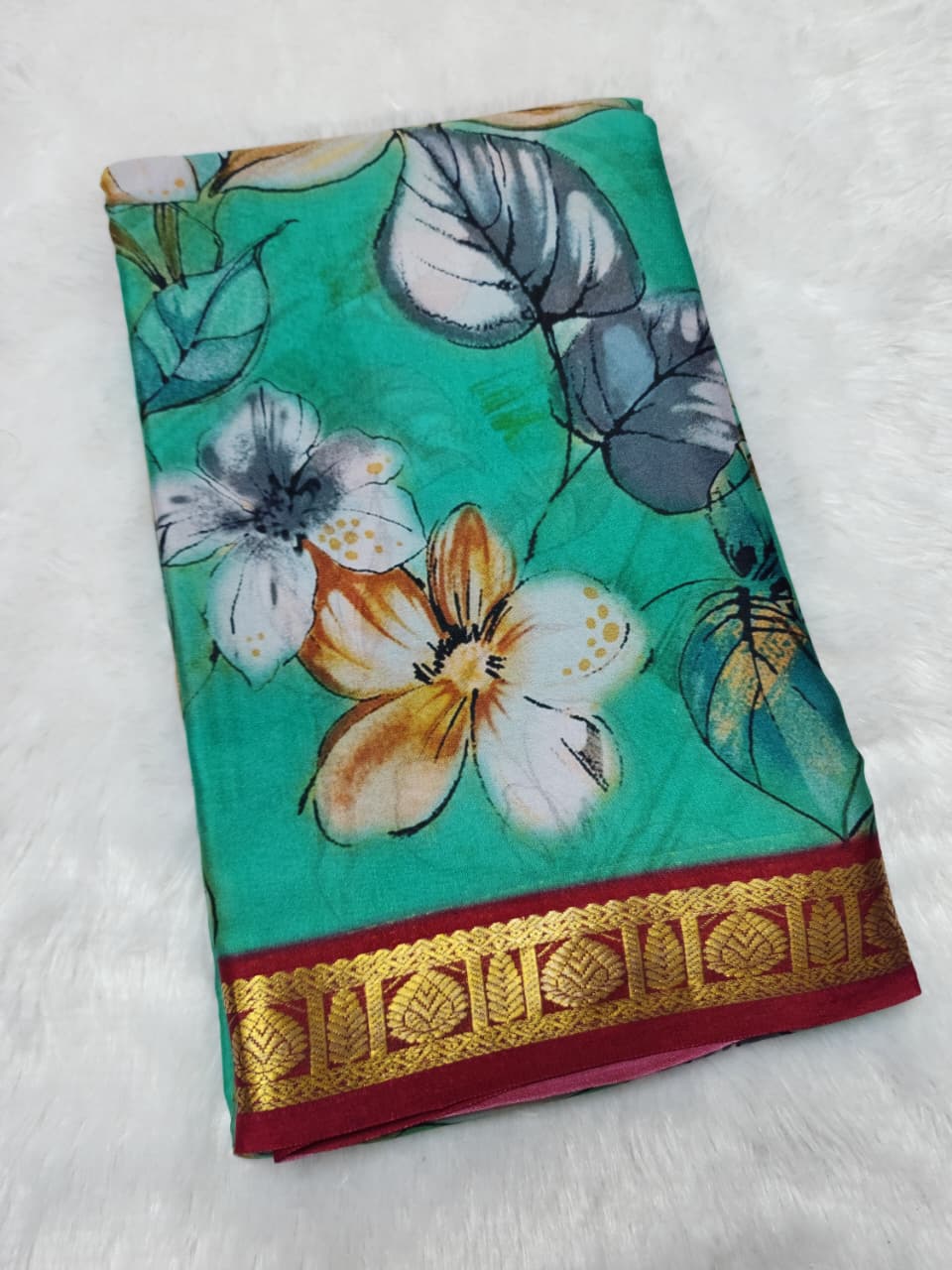 Sea Green  Mysore Crepe Pure Silk Saree