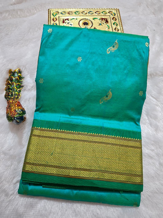 Peacock Green Paithani Silk with Peacock Motifs