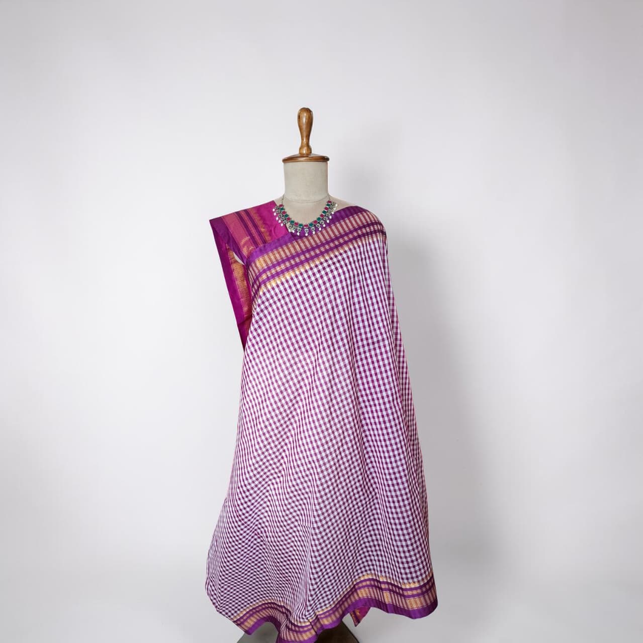 Purple & White Ilkal Mini Checks Saree