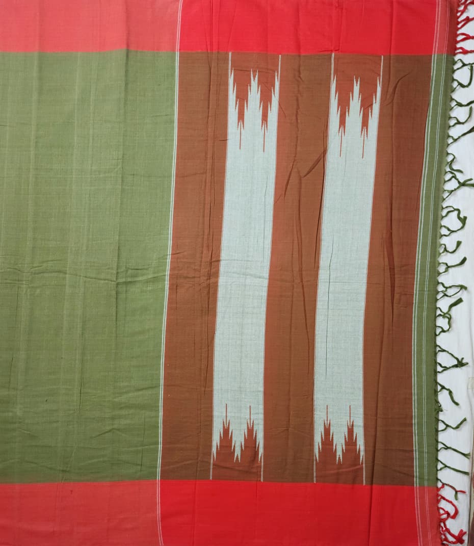 Olive Green Cotton Handloom Saree