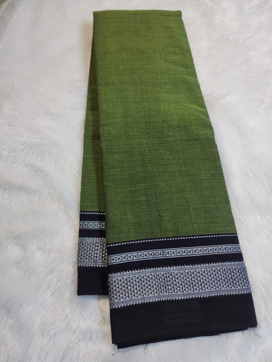 Olive Green Ilkal Cotton Handloom Saree with Silk Pallu