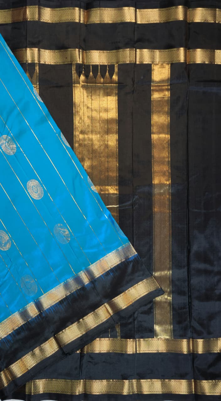 Peacock Blue Gadwal Ilkal Silk with Bentex Border