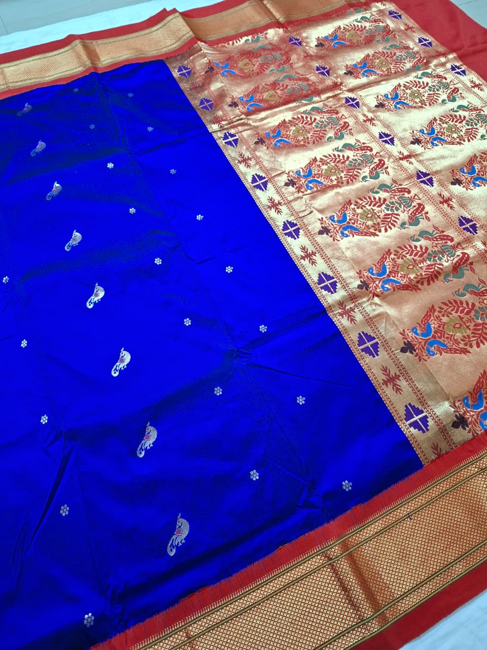 Royal Blue Paithani Silk with Peacock Motifs