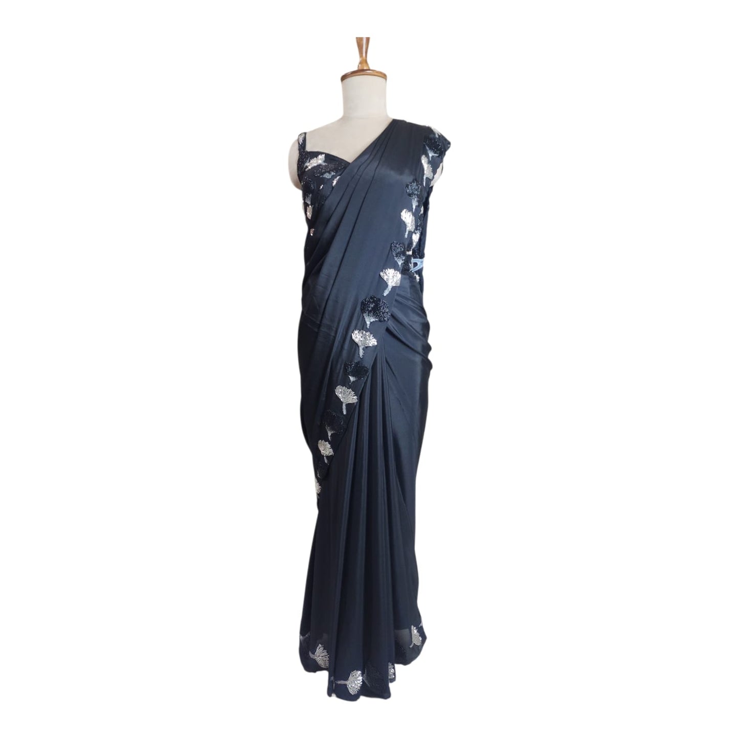 Midnight Sparkle – Party Wear  Saree with Sequin Leaf Work Blouse