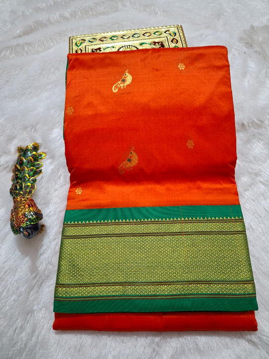 Sindoor Orange Paithani Silk with Peacock Motifs