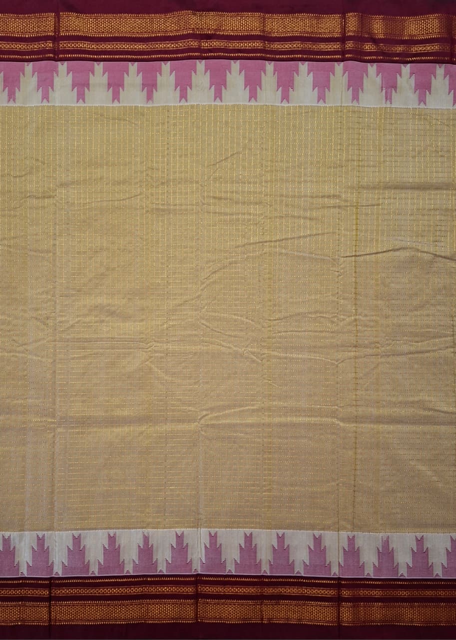 Mustard Gold Gadwal Chaduranga Ilkal Cotton Saree with Contrast Zari Border & Pallu