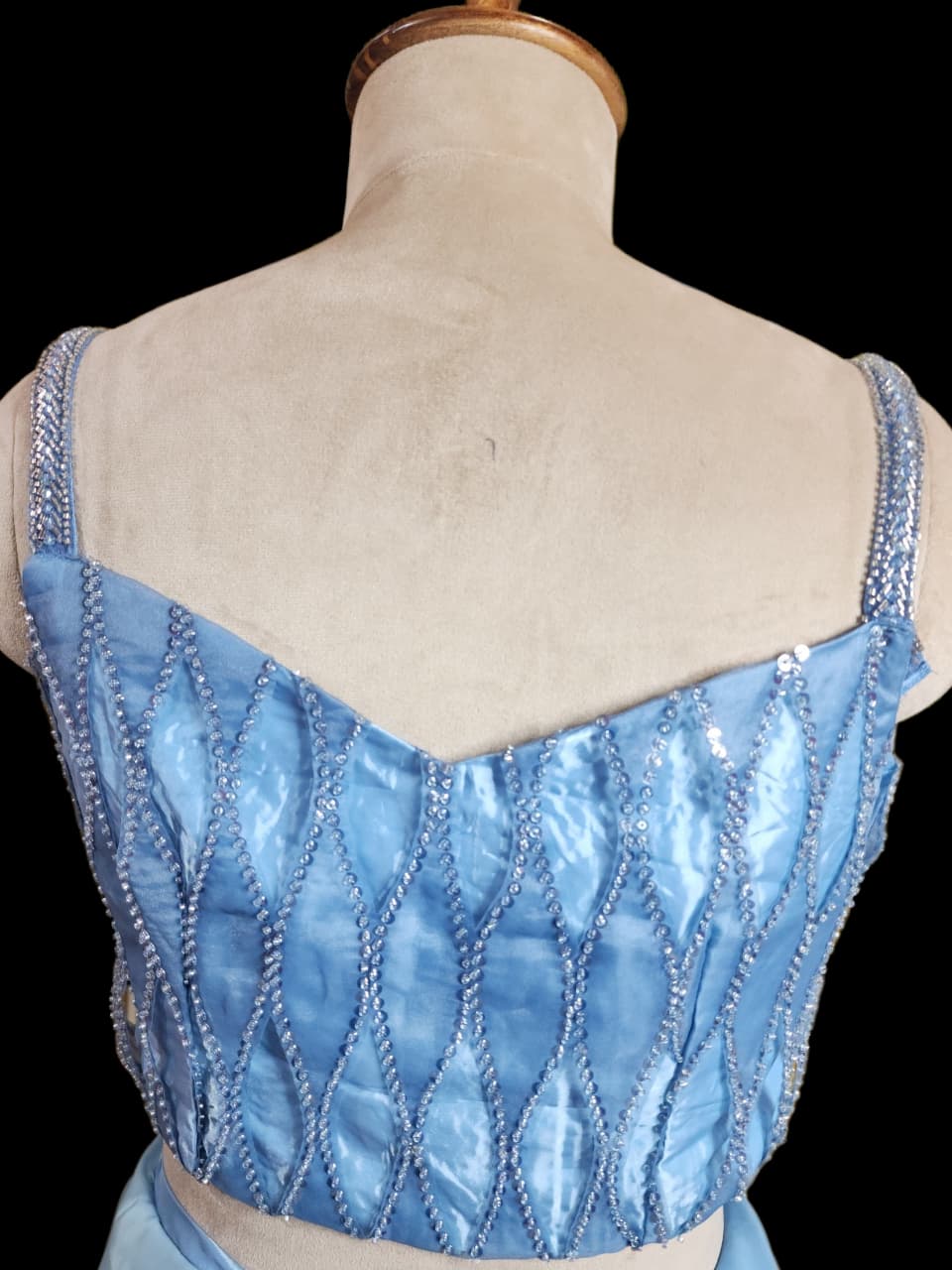 Crystal Dream – Sky Blue  Saree with Mirror-Work Blouse