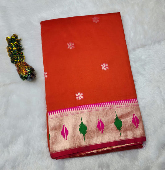 Radiant Orange Paithani Soft Silk Saree