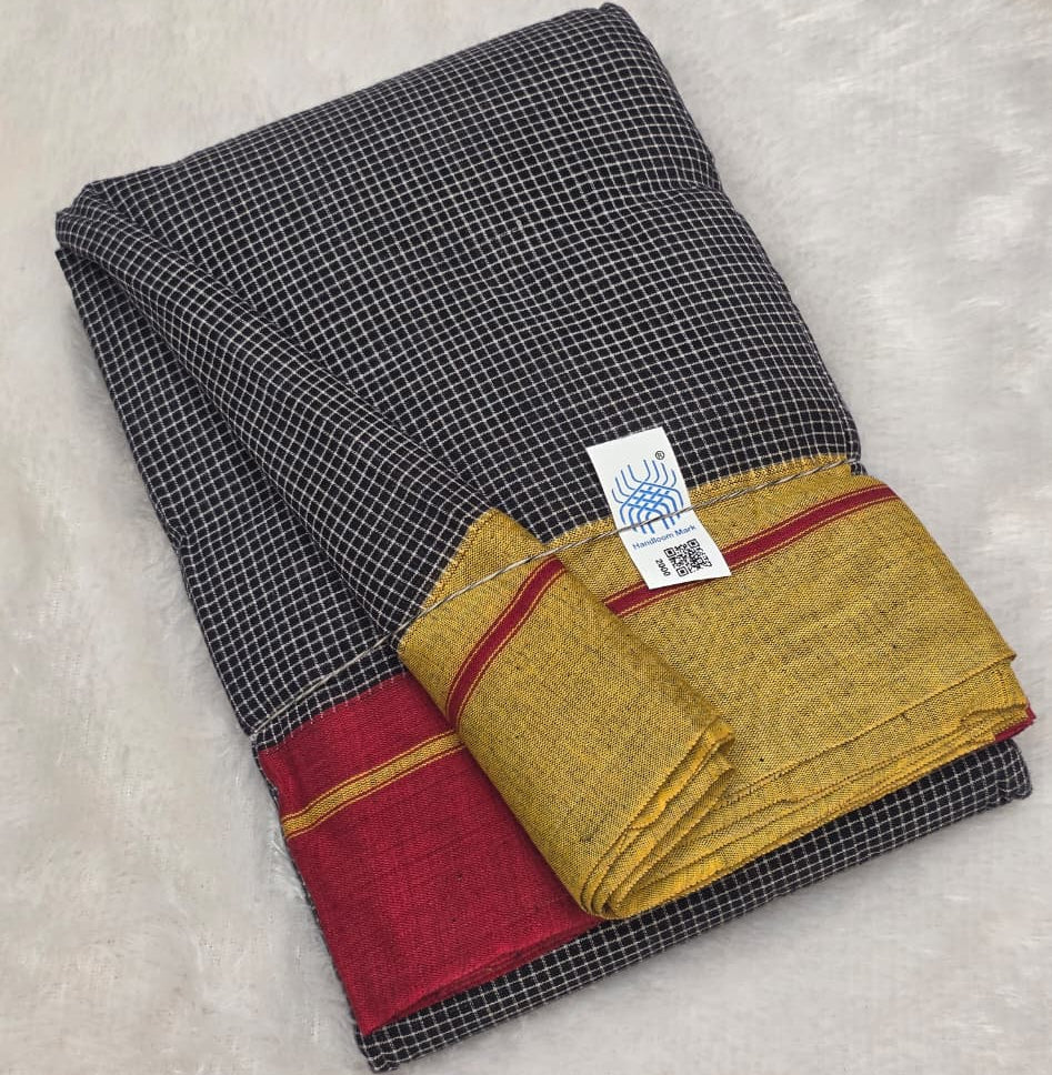 Black-Red Yellow Ilkal handloom Patteda Anchu Saree