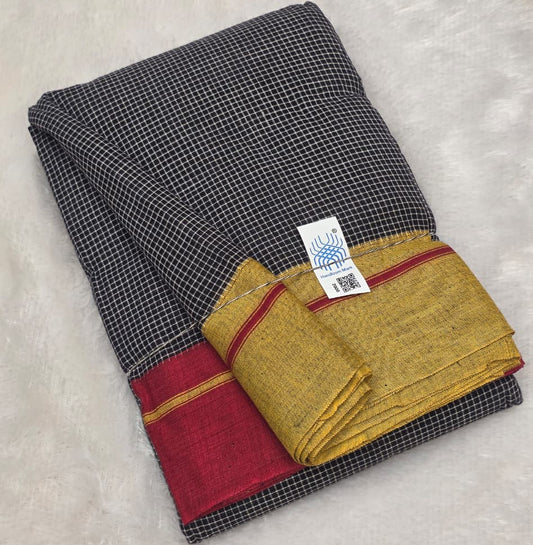 Black-Red Yellow Ilkal handloom Patteda Anchu Saree