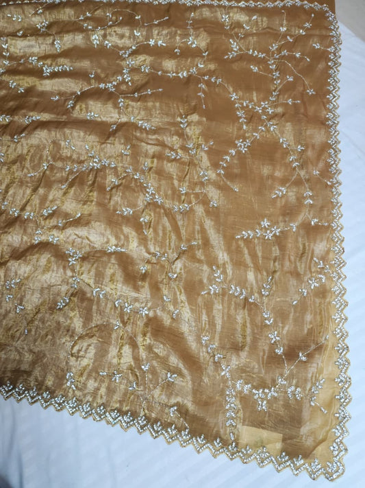 Antique Gold Fancy Embroidered Saree