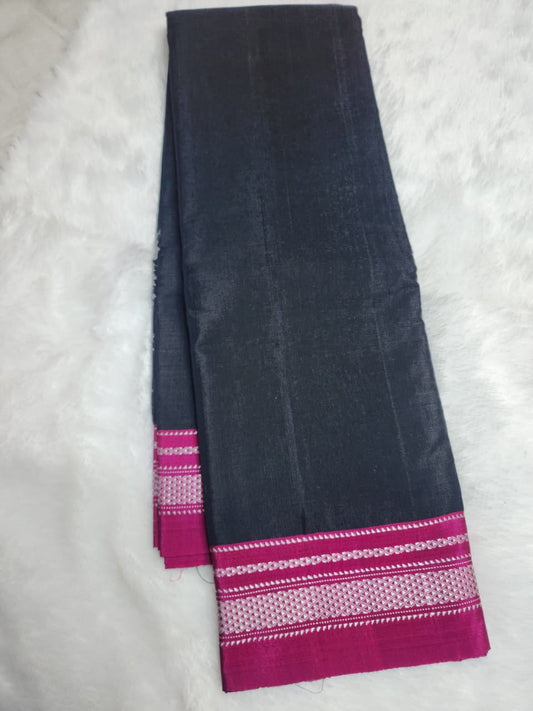 Black Ilkal Viscose Handloom Saree with Silk Pallu  & chikki Paras Border