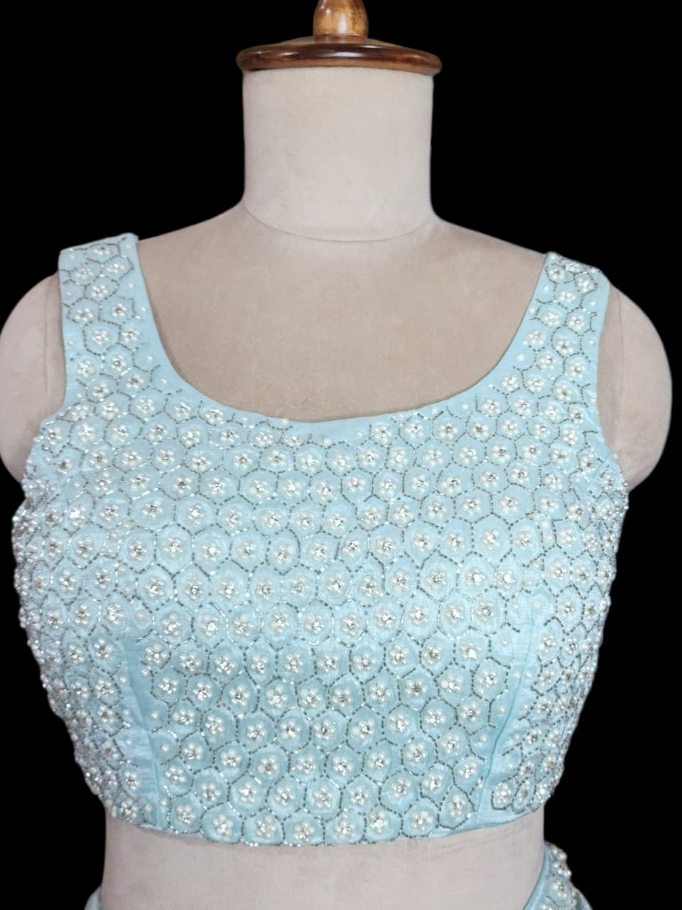 Sky Blue  Saree with Pearl Embroidered Blouse