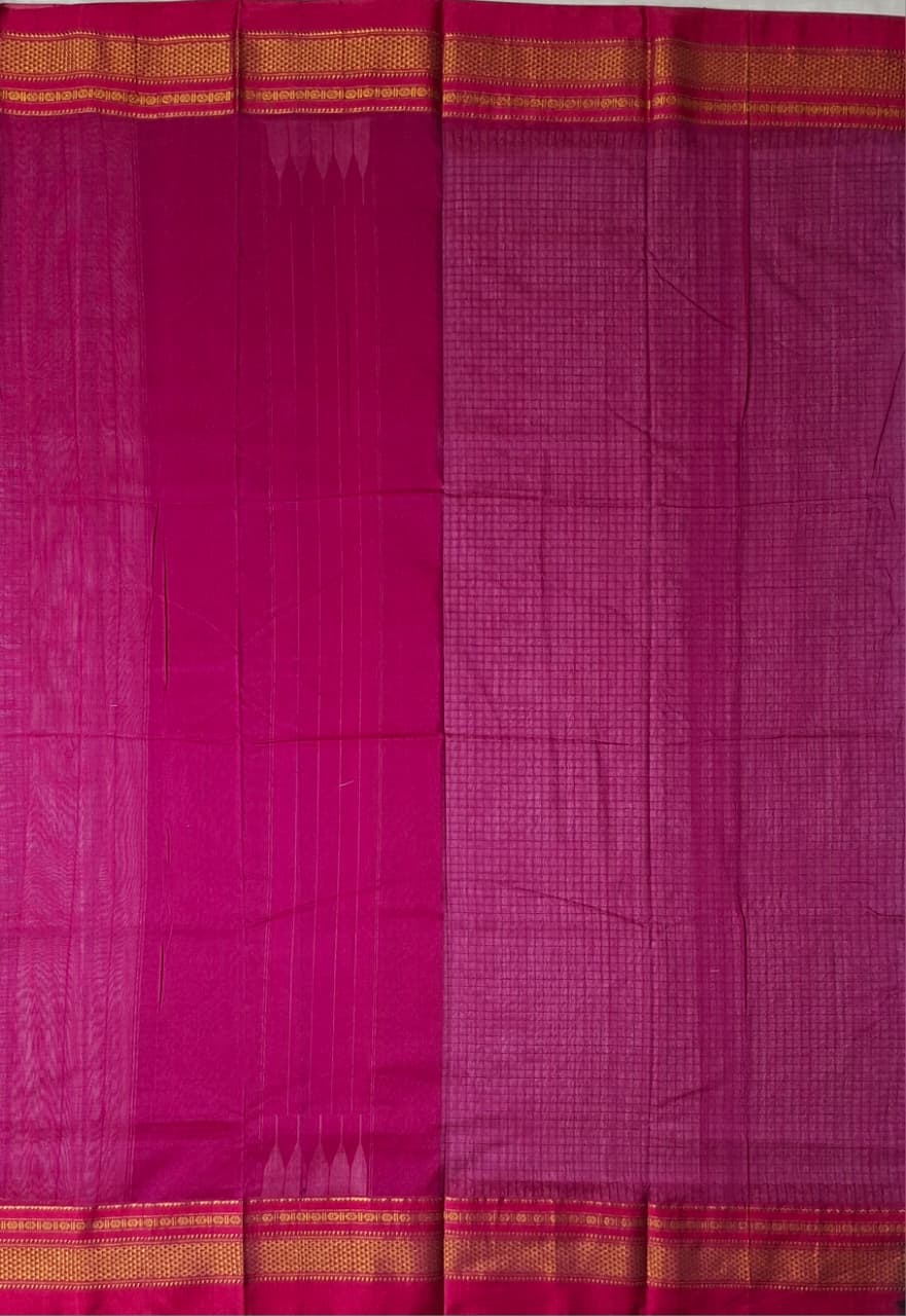 Mustard Yellow thread chaduranga Ilkal with Gadwal  Rani Pink Border
