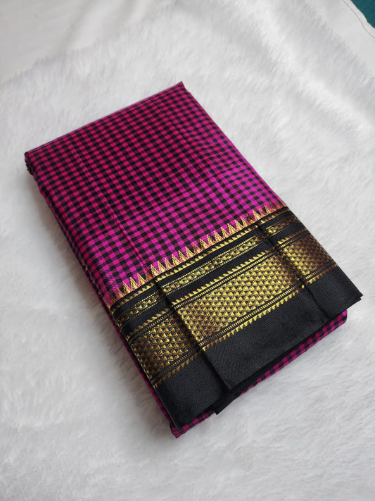 Pink Black Checks Gadwal Ilkal Silk Saree