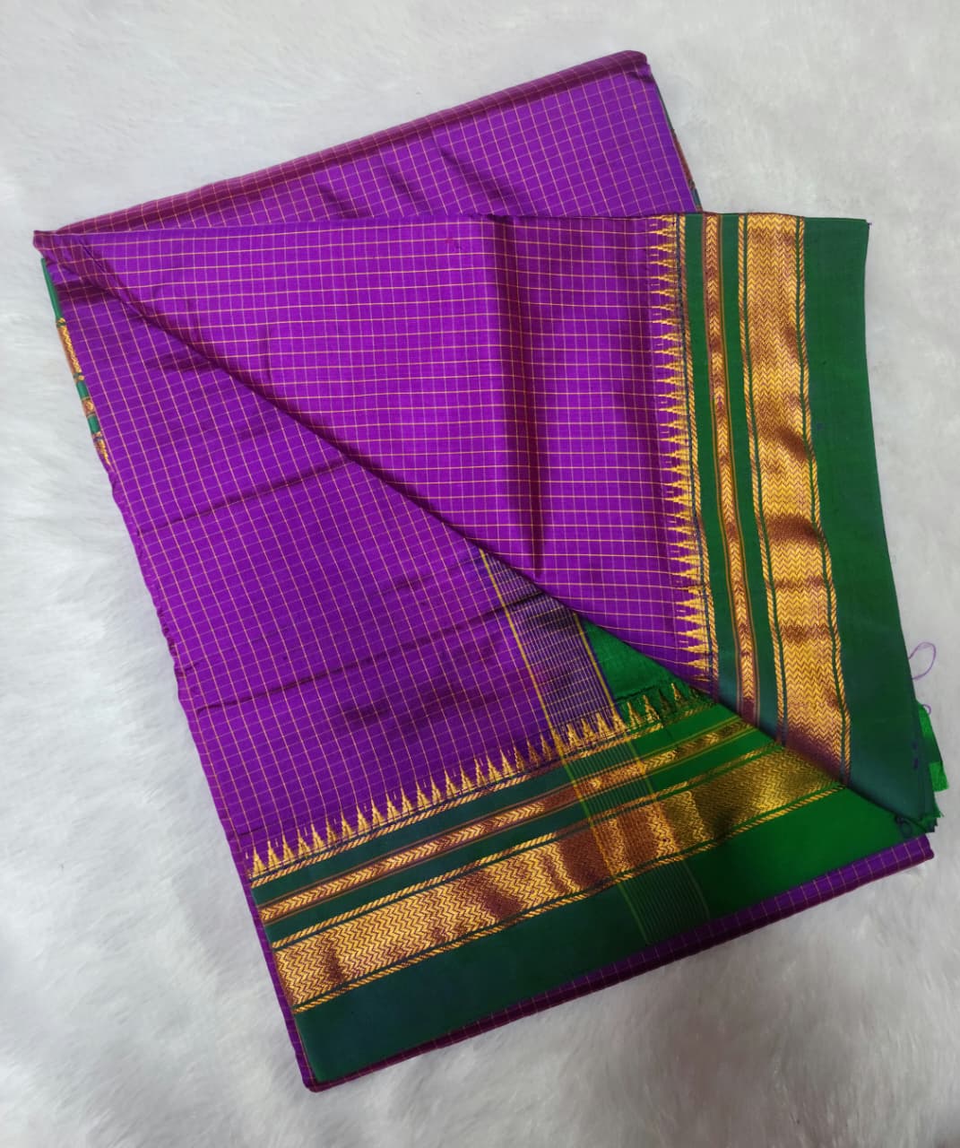 Purple Checks Ilkal Saree