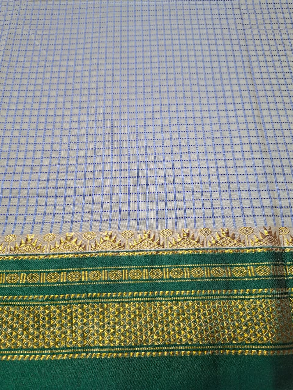 Beigethread chaduranga Ilkal with Gadwal Emerald Green Border