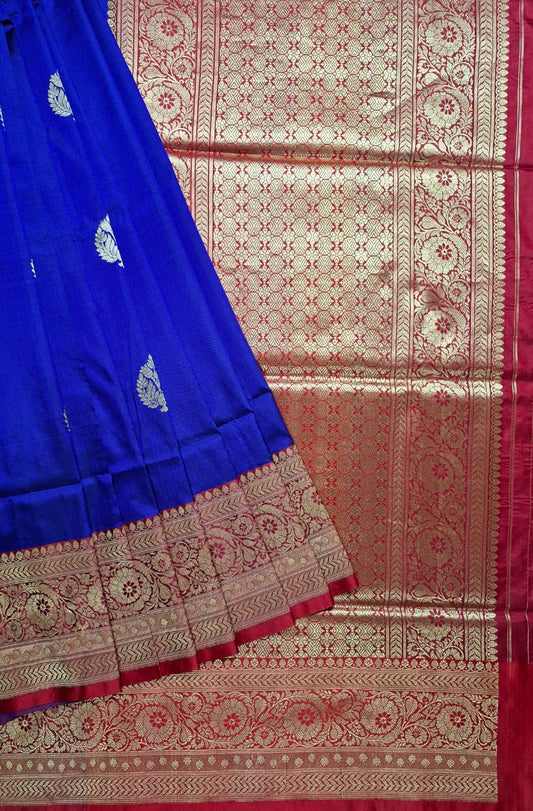 Royal Blue Banarasi Silk Saree with Gold Zari Motifs