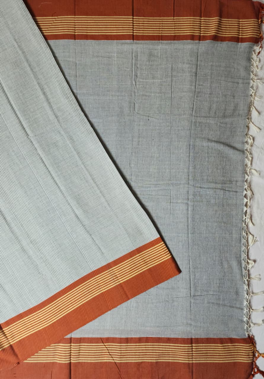 Ash Grey Cotton Handloom Saree