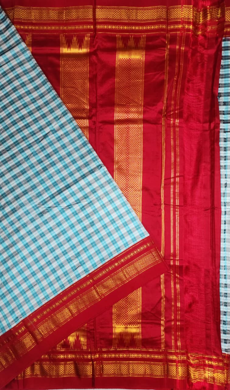Blue-Red Checks Ilkal Saree