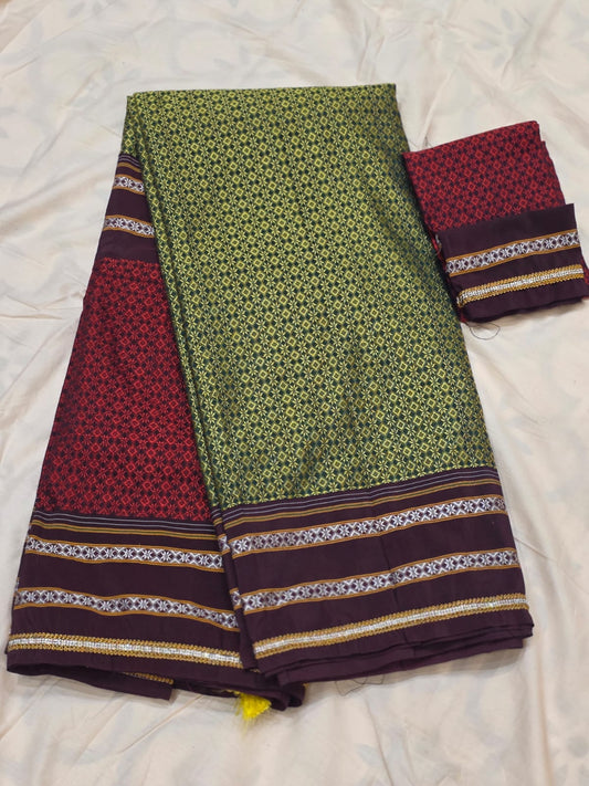 red green Ilkal Khun 3D Saree