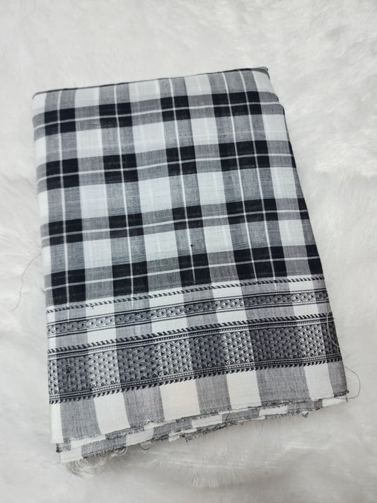 Black & Ivory Ilkal Cotton Handloom Checks Saree
