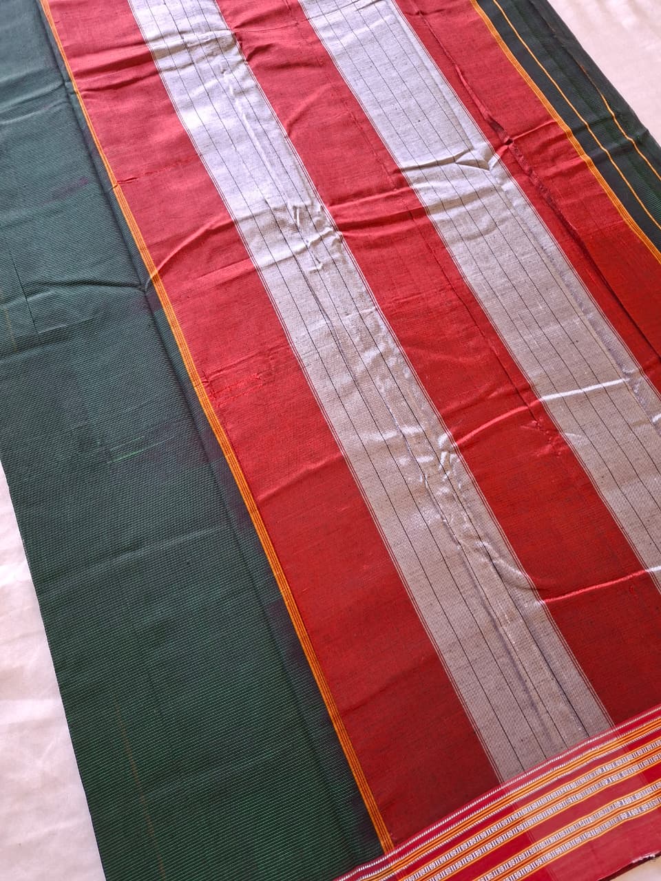 Bottle green-Maroon Ilkal Mercerized Cotton (raasta saree)