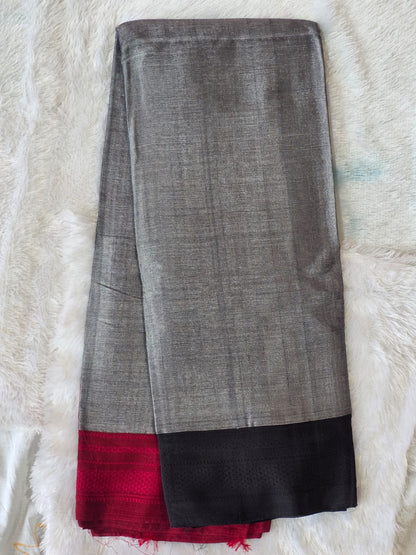 Grey-Black Pink Ilkal Viscose Handloom Saree with Silk Pallu