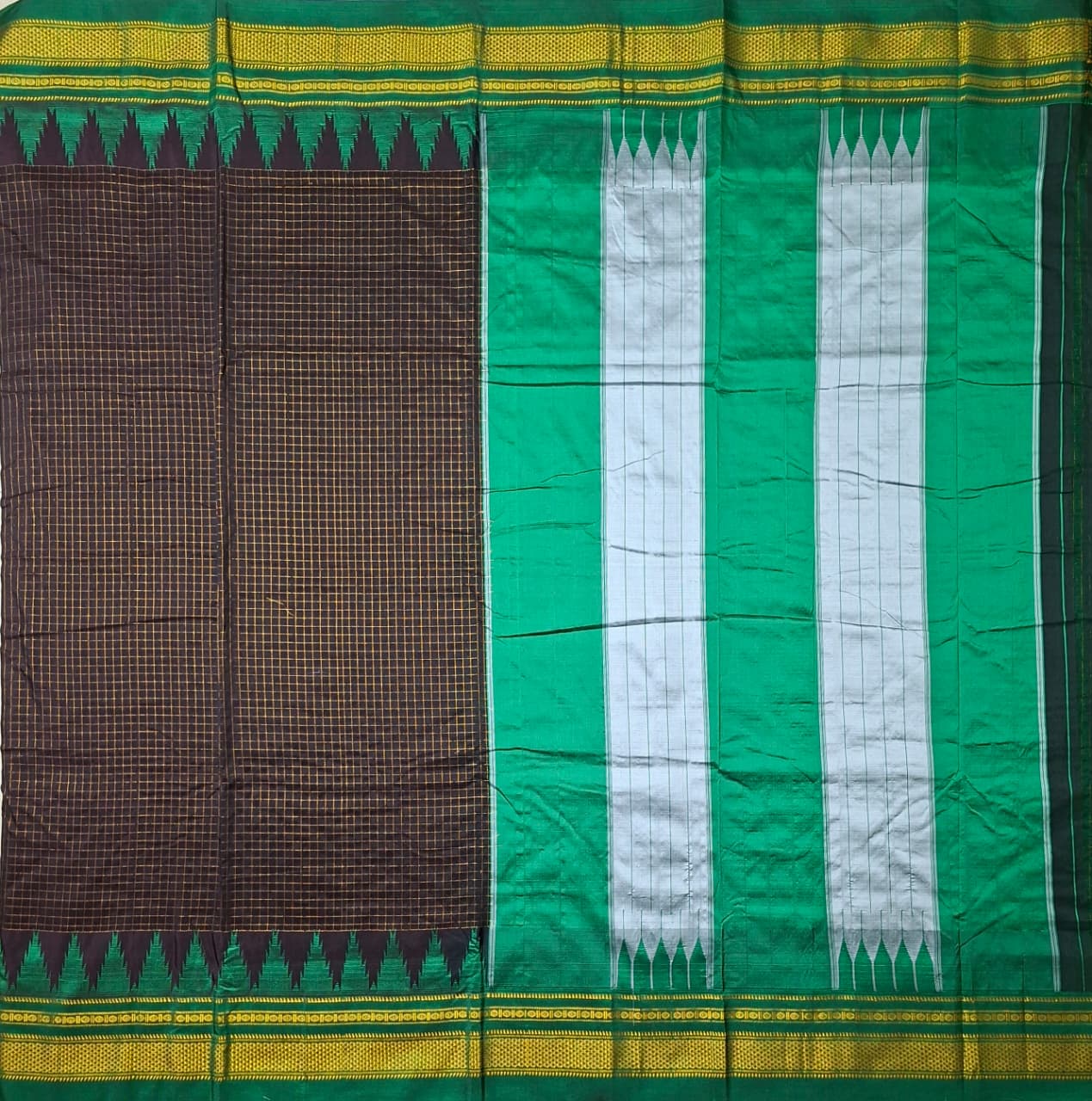Black & Emerald Green Jari Chadarang Ilkal Saree