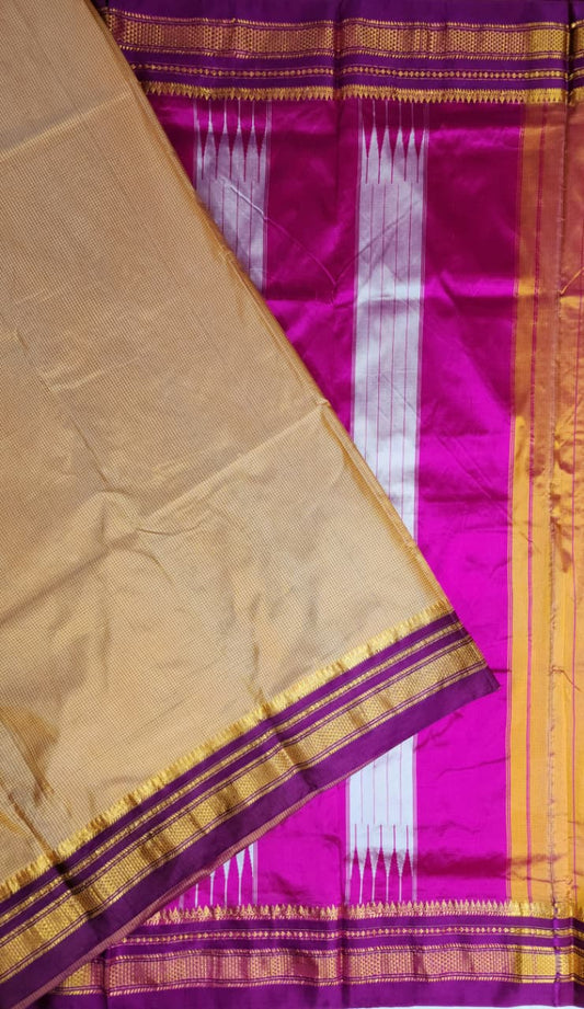 Peach Checked Ilkal Saree with Rich Pink Border