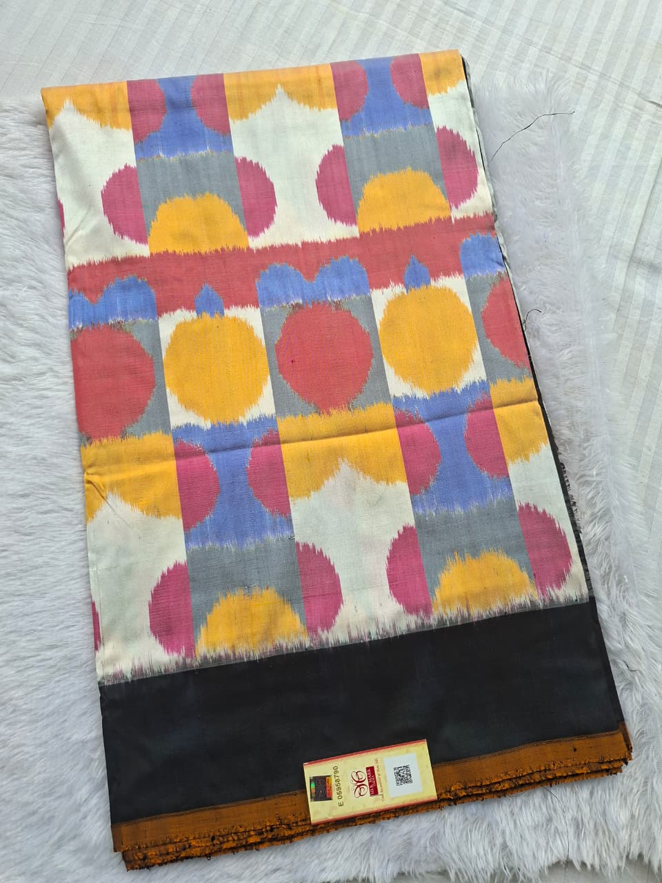 Multicolor Handloom Pochampally pure silk with black border