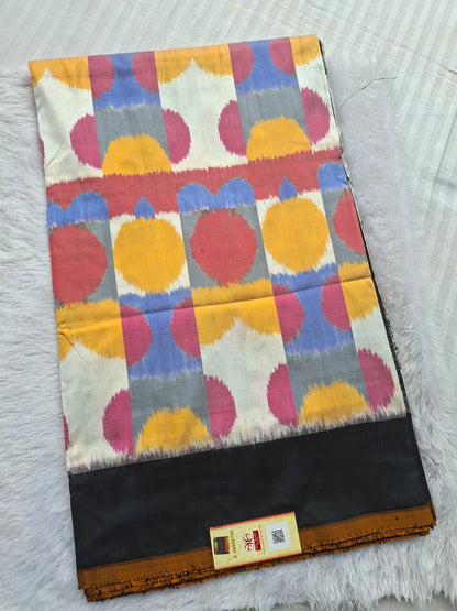 Multicolor Handloom Pochampally pure silk with black border