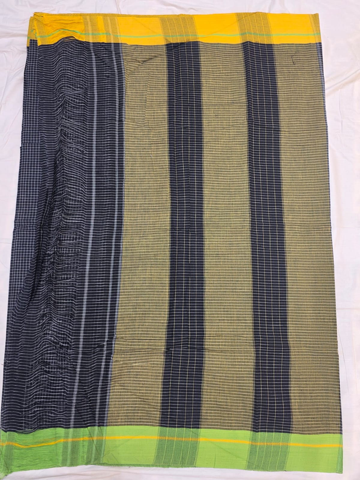 Black - Yellow Green Ilkal handloom Patteda Anchu Saree