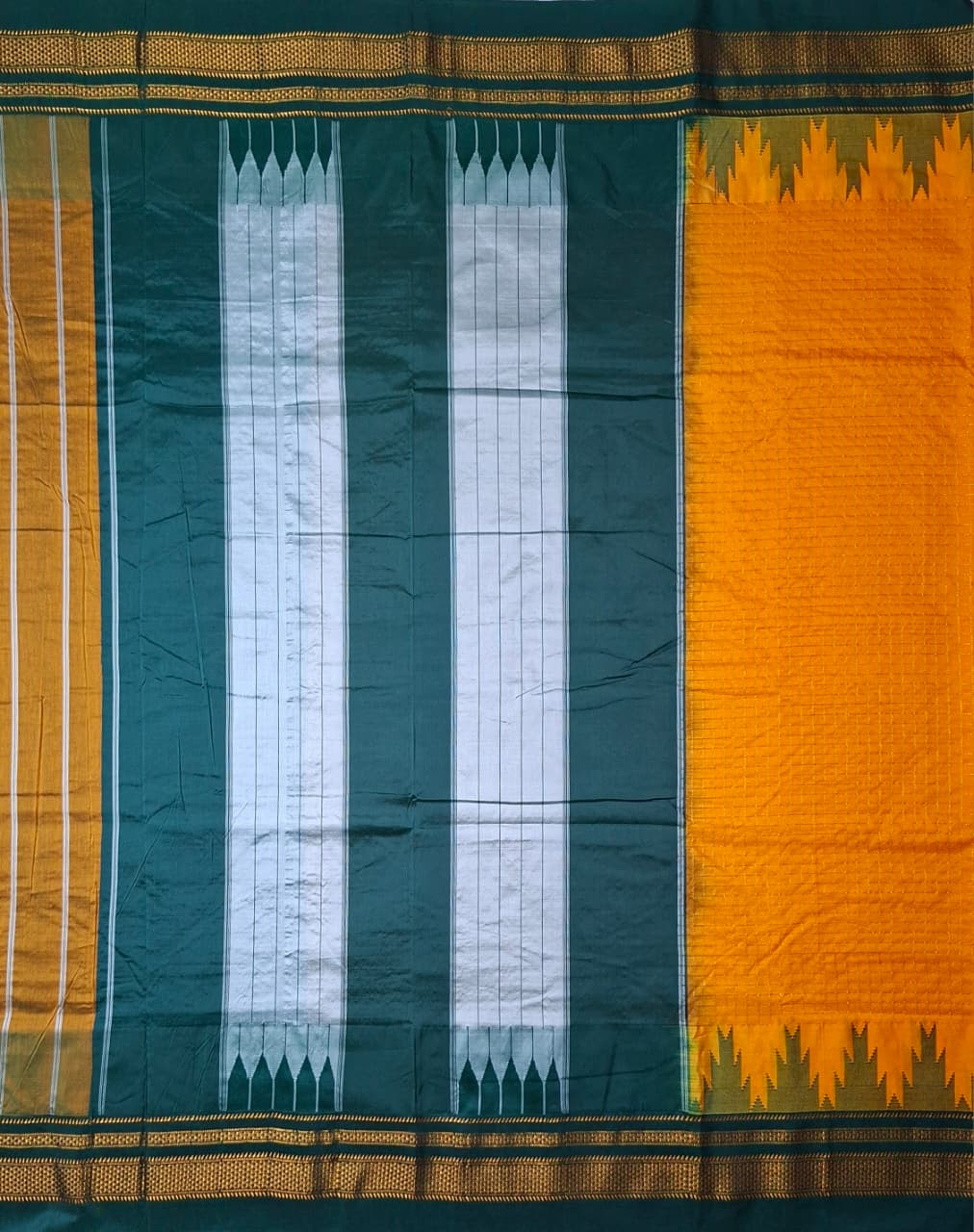 Mustard Yellow Gadwal Chaduranga Ilkal Cotton Saree with Contrast Zari Border & Pallu