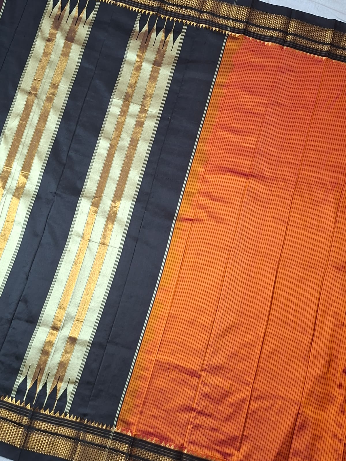 Orange -Black Ragavalli Checks- Ilkal Silk