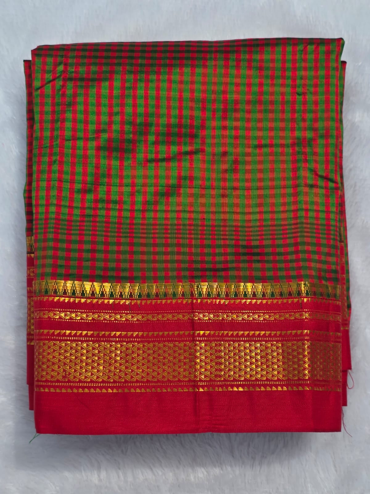 red green Checks - red Border Pure Ilkal Silk Saree