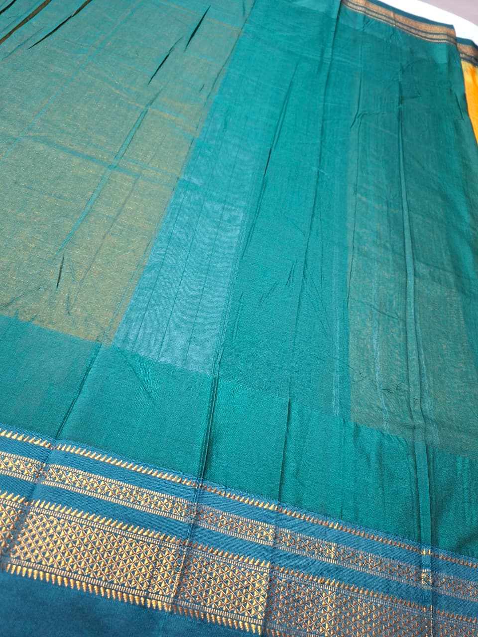 Mustard Yellow Gadwal Chaduranga Ilkal Cotton Saree with Contrast Zari Border & Pallu