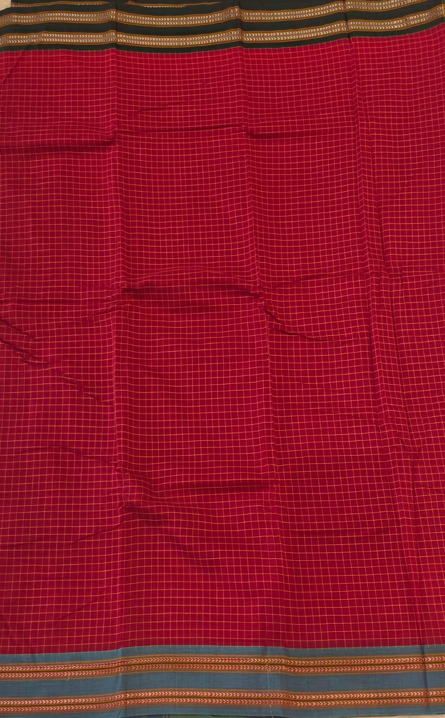 Pink- Blue Green Ilkal handloom Patteda Anchu-Gayatri Border