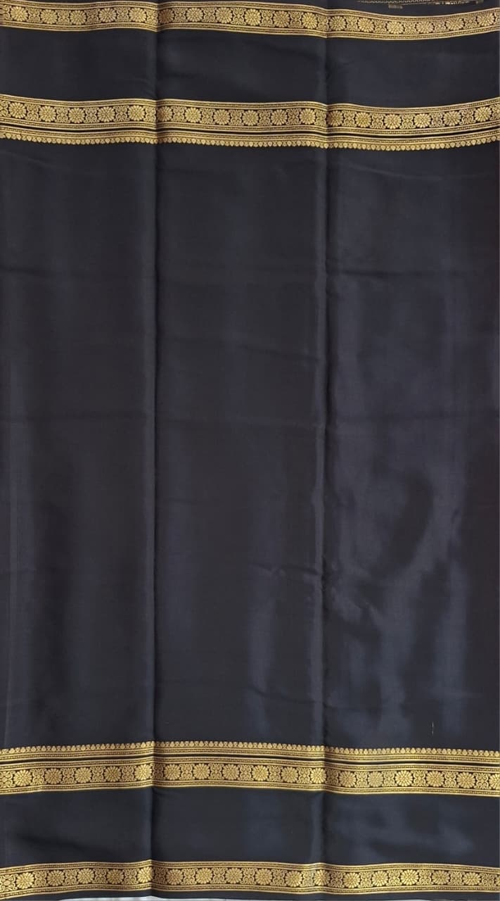 Red Black Mysore Crepe Silk with black bentex flower border